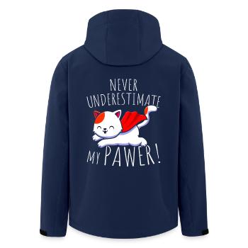 Katzen Never Underestimate My Pawer Wortspiel Cat - Recycelte Männer Softshell-Jacke von Stanley/Stella - Navy - Hinten - AI Model Male 185 light (185cm)