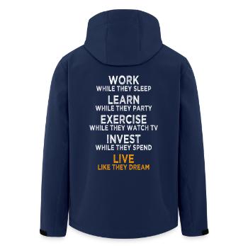 Work While They Sleep Saying Entrepreneur Success - Men’s Recycled Softshell Jacket by Stanley/Stella - navy - Back - AI Model Male 185 light (185cm)