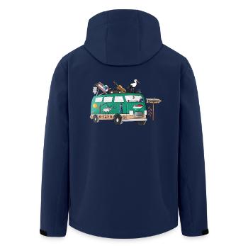 Vacances de camping en vanlife avec motif de campeur hongrois - Veste softshell homme en polyester recyclé Stanley/Stella - marine - Dos - AI Model Male 185 light (185cm)