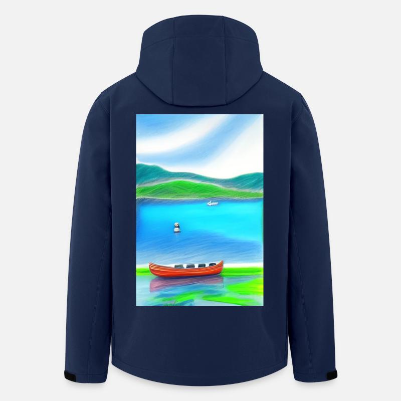 Landschaft mit See, Boot und Berge - Recycelte Männer Softshell-Jacke von Stanley/Stella - Navy