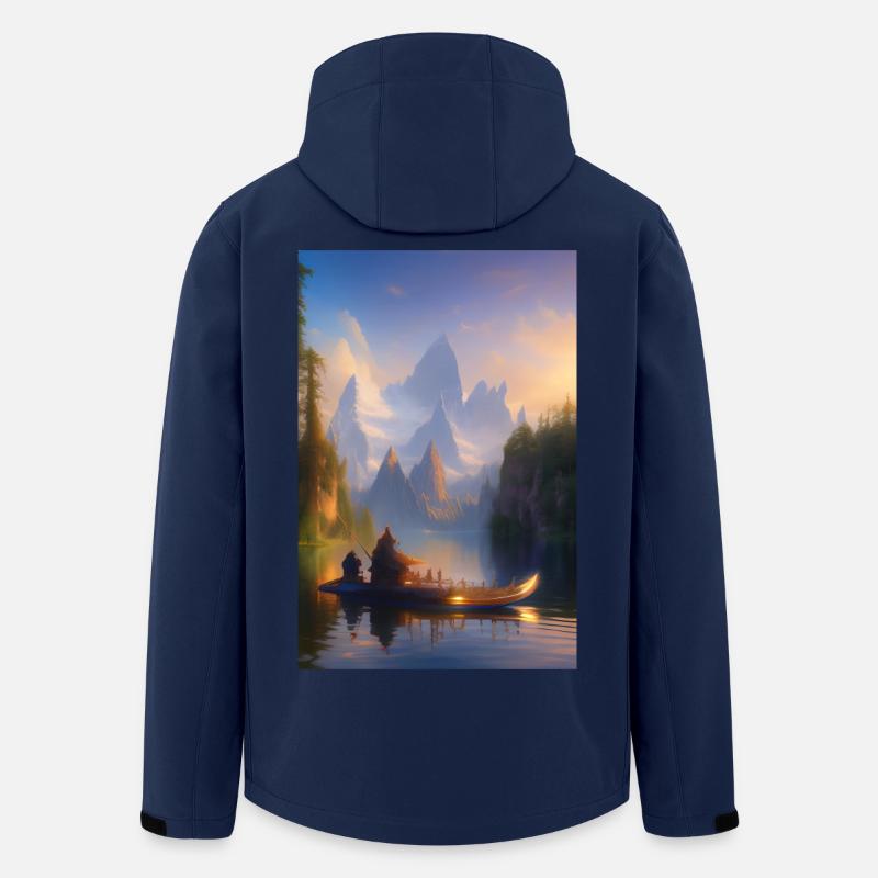 Landschaft mit See, Boot und Berge - Recycelte Männer Softshell-Jacke von Stanley/Stella - Navy