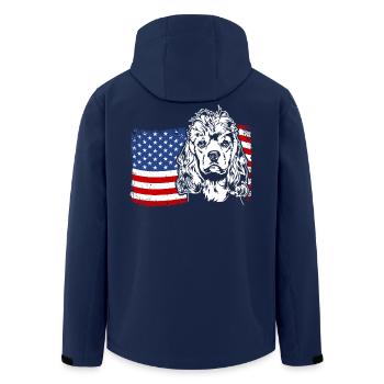 American Cocker Spaniel US America Flag Wilsigns - Men’s Recycled Softshell Jacket by Stanley/Stella - navy - Back - AI Model Male 185 light (185cm)