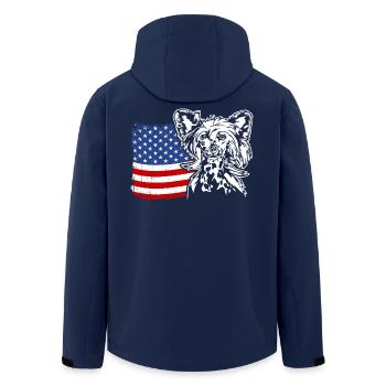 Chinese Crested Dog US America Flag Wilsigns - Men’s Recycled Softshell Jacket by Stanley/Stella - navy - Back - AI Model Male 185 light (185cm)