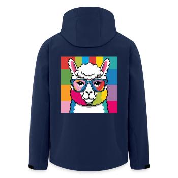 Alpaca Llama Colorful and Cool with Glasses - Men’s Recycled Softshell Jacket by Stanley/Stella - navy - Back - AI Model Male 185 light (185cm)