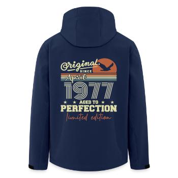 April 1977 Gift | 48th Anniversary April 1977 - Men’s Recycled Softshell Jacket by Stanley/Stella - navy - Back - AI Model Male 185 light (185cm)