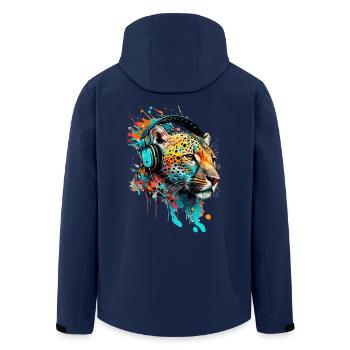 Leopard with headphones DJ - Men’s Recycled Softshell Jacket by Stanley/Stella - navy - Back - AI Model Male 185 light (185cm)
