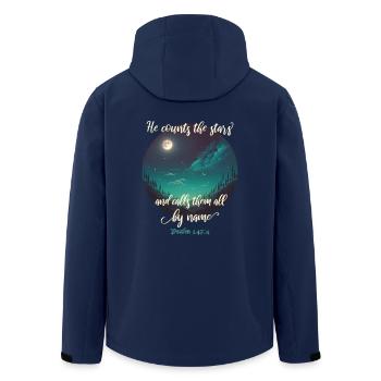 Bible verse Christian religious saying - Men’s Recycled Softshell Jacket by Stanley/Stella - navy - Back - AI Model Male 185 light (185cm)