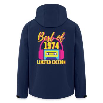 49th Birthday Best of 1974 Cassette Tape Retro 80s - Men’s Recycled Softshell Jacket by Stanley/Stella - navy - Back - AI Model Male 185 light (185cm)