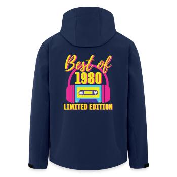 43rd Birthday Best of 1980 Cassette Tape Retro 80s - Men’s Recycled Softshell Jacket by Stanley/Stella - navy - Back - AI Model Male 185 light (185cm)