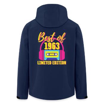 60th Birthday Best of 1963 Cassette Tape Retro 80s - Men’s Recycled Softshell Jacket by Stanley/Stella - navy - Back - AI Model Male 185 light (185cm)
