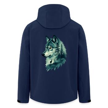 Majestätischer Wolf und Hirsch Natur Kunst - Recycelte Männer Softshell-Jacke von Stanley/Stella - Navy - Hinten - AI Model Male 185 light (185cm)