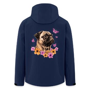 Pug with butterflies - Men’s Recycled Softshell Jacket by Stanley/Stella - navy - Back - AI Model Male 185 light (185cm)