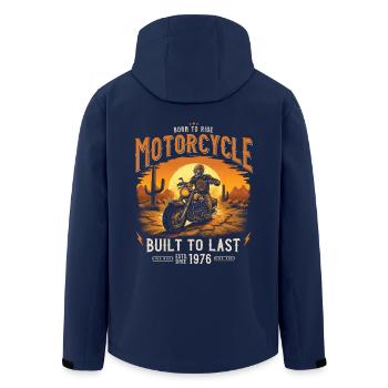 Born in 1976 Motorcycle Biker - Men’s Recycled Softshell Jacket by Stanley/Stella - navy - Back - AI Model Male 185 light (185cm)