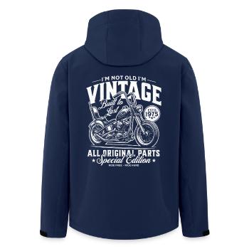 1975 Vintage Motorcycle Birthday Gift - Men’s Recycled Softshell Jacket by Stanley/Stella - navy - Back - AI Model Male 185 light (185cm)
