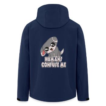 Dog Pug Pet Doggy head tilt cute dogs doglovers new tshirt - Men’s Recycled Softshell Jacket by Stanley/Stella - navy - Back - AI Model Male 185 light (185cm)