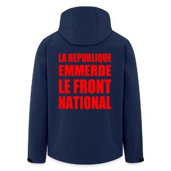 La République emmerde le front national - Men’s Recycled Softshell Jacket by Stanley/Stella - navy - Back - AI Model Male 185 light (185cm)