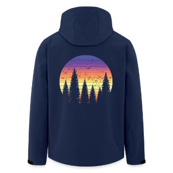 Retro Forest Mountains Hiking Adventure Outdoor - Men’s Recycled Softshell Jacket by Stanley/Stella - navy - Back - AI Model Male 185 light (185cm)