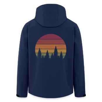 Retro Forest Mountains Hiking Adventure Outdoor - Men’s Recycled Softshell Jacket by Stanley/Stella - navy - Back - AI Model Male 185 light (185cm)