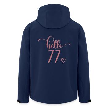 Hello 77 - Joli cadeau de 77e anniversaire, 77 ans - Veste softshell homme en polyester recyclé Stanley/Stella - marine - Dos - AI Model Male 185 light (185cm)