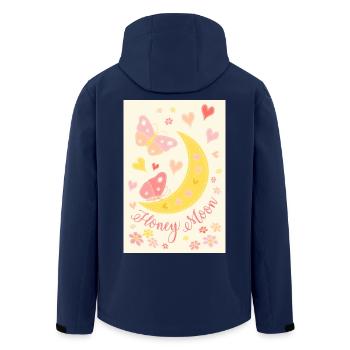 Honeymoon Hearts Blossoms Butterflies Poster Yellow - Men’s Recycled Softshell Jacket by Stanley/Stella - navy - Back - AI Model Male 185 light (185cm)