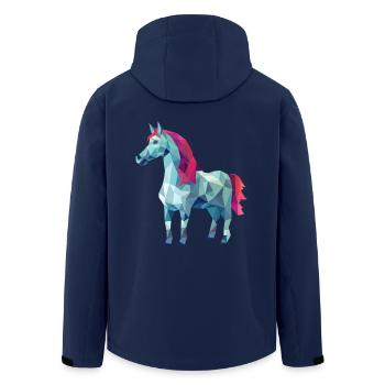 White Horse in Pink Polygon Art Design - Men’s Recycled Softshell Jacket by Stanley/Stella - navy - Back - AI Model Male 185 light (185cm)