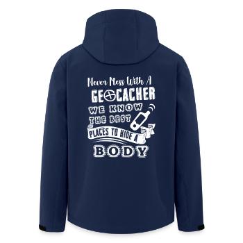 Geocaching Never Mess With Geocacher - Men’s Recycled Softshell Jacket by Stanley/Stella - navy - Back - AI Model Male 185 light (185cm)