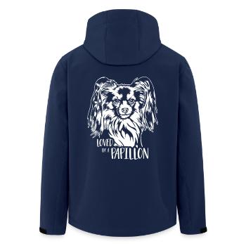 Loved by a Papillon Dog Saying Dog Wilsigns - Men’s Recycled Softshell Jacket by Stanley/Stella - navy - Back - AI Model Male 185 light (185cm)