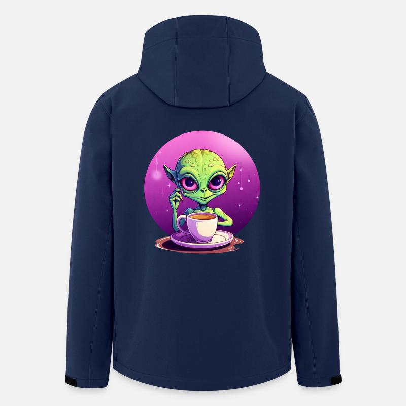 Mitternachts-Kaffee: Der grüne Alien-Trinker - Recycelte Männer Softshell-Jacke von Stanley/Stella - Navy