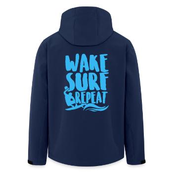 Surfing Wake Surf Repeat - Men’s Recycled Softshell Jacket by Stanley/Stella - navy - Back - AI Model Male 185 light (185cm)