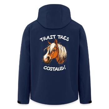 Cheval de trait comtois (texte blanc) - Veste softshell homme en polyester recyclé Stanley/Stella - marine - Dos - AI Model Male 185 light (185cm)