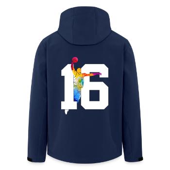 NUMMER 16 BASKETBALL 16. GEBURTSTAG - Recycelte Männer Softshell-Jacke von Stanley/Stella - Navy - Hinten - AI Model Male 185 light (185cm)