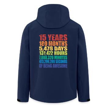 Funny 15th Birthday Gift, Age Countdown - Men’s Recycled Softshell Jacket by Stanley/Stella - navy - Back - AI Model Male 185 light (185cm)
