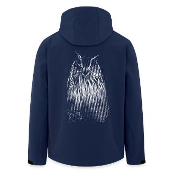 Mr. Owl's smile. Owl, owl - Men’s Recycled Softshell Jacket by Stanley/Stella - navy - Back - AI Model Male 185 light (185cm)
