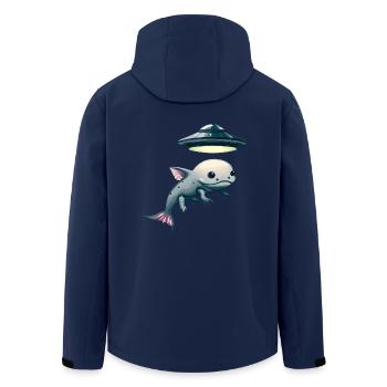 UFO Abduction: Alien and Axolotl - Men’s Recycled Softshell Jacket by Stanley/Stella - navy - Back - AI Model Male 185 light (185cm)