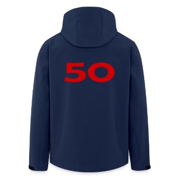 50. 50 JAHRE. 50-JÄHRIGES JUBILÄUM. 50-JÄHRIGES JUBILÄUM. - Recycelte Männer Softshell-Jacke von Stanley/Stella - Navy - Hinten - AI Model Male 185 light (185cm)