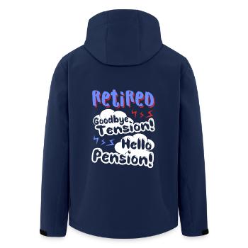 Retired Goodbye Tension Hello Pension - Men’s Recycled Softshell Jacket by Stanley/Stella - navy - Back - AI Model Male 185 light (185cm)