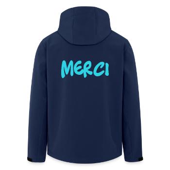GELIEBTE. MEISTER. VIELEN DANK. DANKE, HERRIN. MEISTER - Recycelte Männer Softshell-Jacke von Stanley/Stella - Navy - Hinten - AI Model Male 185 light (185cm)
