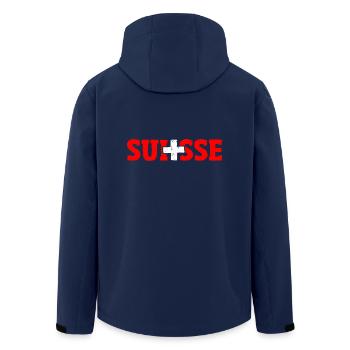 Suisse lettering with cross red-white - Men’s Recycled Softshell Jacket by Stanley/Stella - navy - Back - AI Model Male 185 light (185cm)