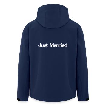 ICH HABE GERADE GEHEIRATET. Junggesellinnenabschied. HEILIGER VALENTINSTAG. PAAR - Recycelte Männer Softshell-Jacke von Stanley/Stella - Navy - Hinten - AI Model Male 185 light (185cm)