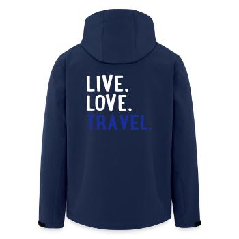 to travel - Men’s Recycled Softshell Jacket by Stanley/Stella - navy - Back - AI Model Male 185 light (185cm)