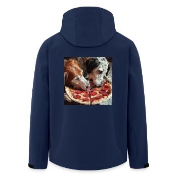 two dogs eating salami pizza - Men’s Recycled Softshell Jacket by Stanley/Stella - navy - Back - AI Model Male 185 light (185cm)