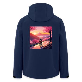 Cherry Blossom Season - Cycling Tour - Men’s Recycled Softshell Jacket by Stanley/Stella - navy - Back - AI Model Male 185 light (185cm)