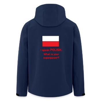 I speak polish - Men’s Recycled Softshell Jacket by Stanley/Stella - navy - Back - AI Model Male 185 light (185cm)