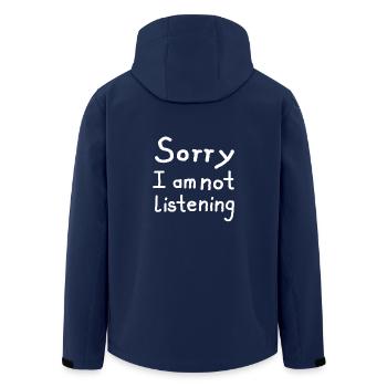 sorry i am not listening funny gift - Men’s Recycled Softshell Jacket by Stanley/Stella - navy - Back - AI Model Male 185 light (185cm)