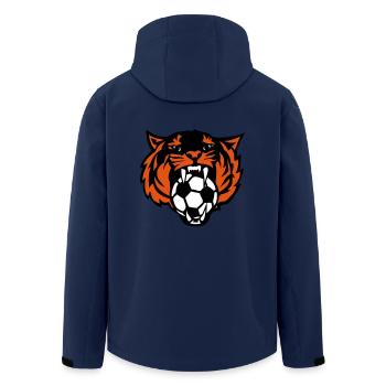tiger foot roars face drawing logo club - Men’s Recycled Softshell Jacket by Stanley/Stella - navy - Back - AI Model Male 185 light (185cm)