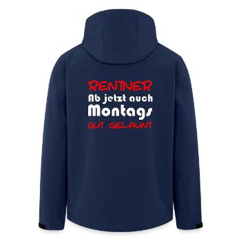 Rentner ab jetzt auch montags gut gelaunt - Recycelte Männer Softshell-Jacke von Stanley/Stella - Navy - Hinten - AI Model Male 185 light (185cm)
