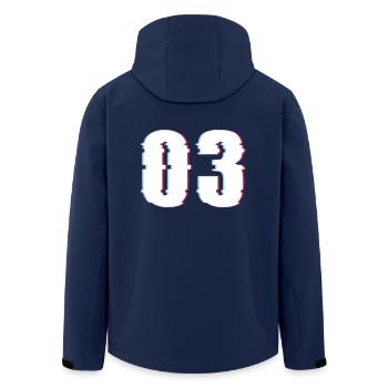 Drei 3 Three 03 Zahl Effekt Verzerrt Nummer - Recycelte Männer Softshell-Jacke von Stanley/Stella - Navy - Hinten - AI Model Male 185 light (185cm)