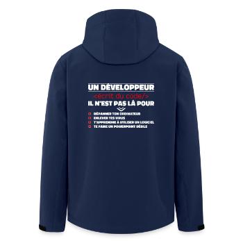 Ein schriftlicher Entwickler von The Gift Code - Recycelte Männer Softshell-Jacke von Stanley/Stella - Navy - Hinten - AI Model Male 185 light (185cm)