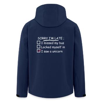 Désolé, je suis en retard I Saw A Unicorn - Veste softshell homme en polyester recyclé Stanley/Stella - marine - Dos - AI Model Male 185 light (185cm)