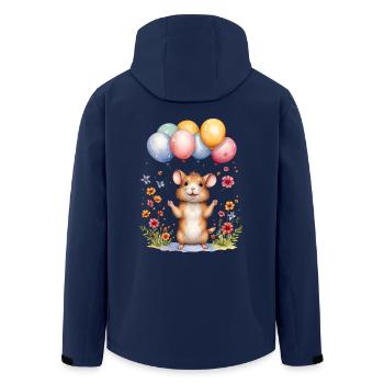 Cute mouse with birthday balloons - Men’s Recycled Softshell Jacket by Stanley/Stella - navy - Back - AI Model Male 185 light (185cm)